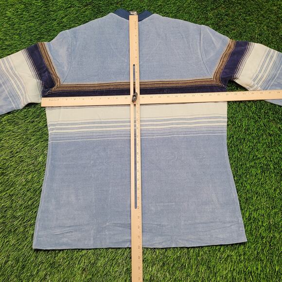 Vintage 70s LAX Velour Striped Pullover Sweater Large Slim-Fit Made IN USA - Picture 5 of 11